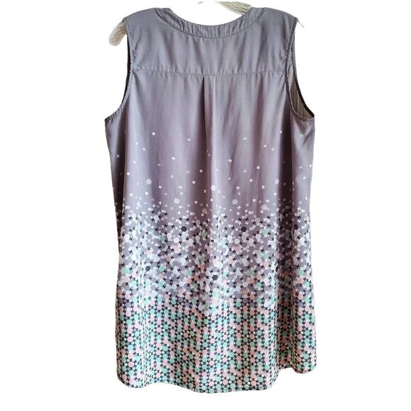 TEA Women's M 100% Silk Top Sleeveless Gray Green Peach Confetti V-Neck Bust 40" - Picture 6 of 6